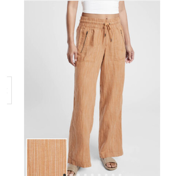 Athleta Cabo Linen Textured Wide Leg Pants Rain Dance Seina Beige - Picture 2 of 15